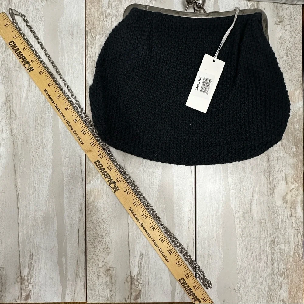Navy Blue Crochet Knit Clutch Removable Crossbody Chain Strap Boho Chic Metro